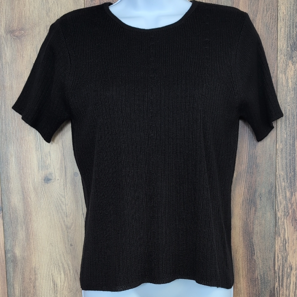 Kathie Lee Collection Black Short Sleeve Women's Fitted Sweater S        C439